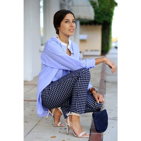 J. Crew Pants - New J. Crew Martie Navy Grid High Waist Crop Slim Leg Pants 2